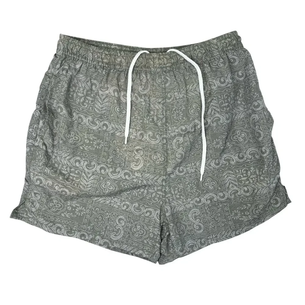 Vintage Y2K Laguna Swim Trunks Men's Small Olive Bandana Paisley Mesh Lined Surf